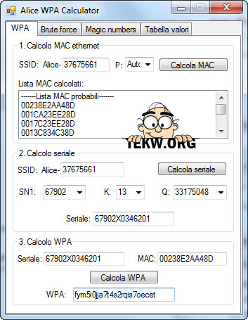 Alice WPA calculator Alice WPA Calculator, trovare la WPA dei router Alice ADSL | Guida e Download